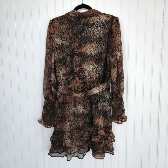 NEW BARDOT 'Bessie' Snake Print Ruffle Tiered Belted Mini Dress size 8 - Picture 7 of 9